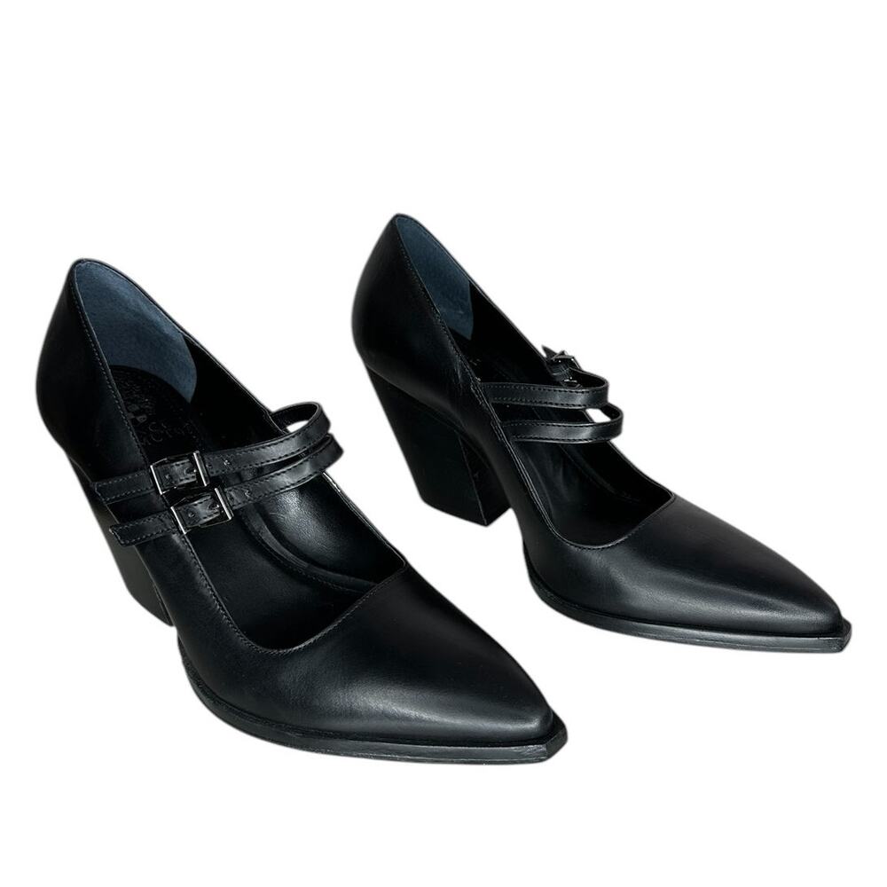 Vince Camuto Dahlein Block Black Leather Heel Point Toe Heels Pumps Size 8 - Picture 2 of 11